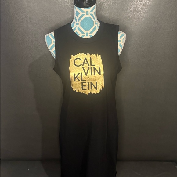 Calvin Klein Women's Long T-Shirt Dress Stretch Fabric, Shiny Logo, Size M - Picture 2 of 9